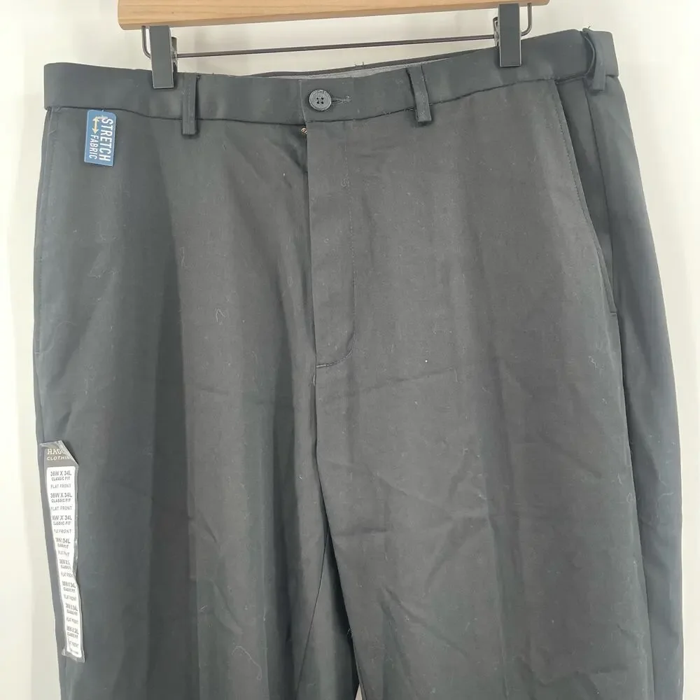 HAGGAR Dress Pants Size 36Wx34L NWT Black Flat Front Classic Fit No Iron Khaki